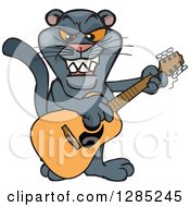 Poster, Art Print Of Cartoon Black Panther Playing An Acoustic Guitar