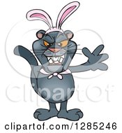 Clipart Of A Friendly Waving Black Panther Wearing Easter Bunny Ears Royalty Free Vector Illustration