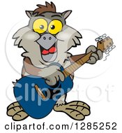 Poster, Art Print Of Cartoon Happy Owl Playing An Acoustic Guitar