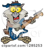 Poster, Art Print Of Cartoon Happy Owl Playing An Electric Guitar