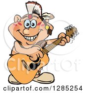 Poster, Art Print Of Cartoon Happy Native American Man Playing An Acoustic Guitar