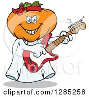 Poster, Art Print Of Cartoon Jackolantern Ghost Playing An Electric Guitar