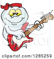 Clipart Of A Cartoon Happy Ghost Playing An Electric Guitar Royalty Free Vector Illustration by Dennis Holmes Designs