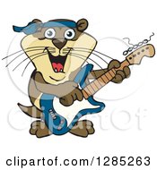 Poster, Art Print Of Cartoon Happy Otter Playing An Electric Guitar