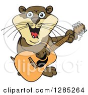 Clipart Of A Cartoon Happy Otter Playing An Acoustic Guitar Royalty Free Vector Illustration