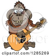 Cartoon Happy Orangutan Playing An Acoustic Guitar