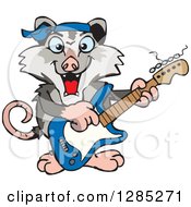 Cartoon Happy Opossum Playing An Electric Guitar