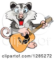 Cartoon Happy Opossum Playing An Acoustic Guitar