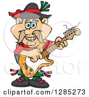 Poster, Art Print Of Cartoon Happy German Oktoberfest Man Playing An Electric Guitar