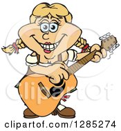 Cartoon Happy German Oktoberfest Woman Playing An Acoustic Guitar