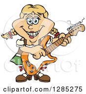 Poster, Art Print Of Cartoon Happy German Oktoberfest Woman Playing An Electric Guitar