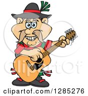 Poster, Art Print Of Cartoon Happy German Oktoberfest Man Playing An Acoustic Guitar