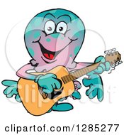 Poster, Art Print Of Cartoon Happy Octopus Playing An Acoustic Guitar