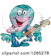 Poster, Art Print Of Cartoon Happy Octopus Playing An Electric Guitar