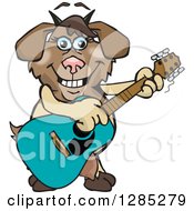 Poster, Art Print Of Cartoon Happy Nanny Goat Playing An Acoustic Guitar