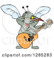 Poster, Art Print Of Cartoon Happy Mosquito Playing An Acoustic Guitar