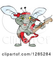 Poster, Art Print Of Cartoon Happy Mosquito Playing An Electric Guitar