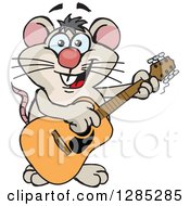 Poster, Art Print Of Cartoon Happy Mouse Playing An Acoustic Guitar