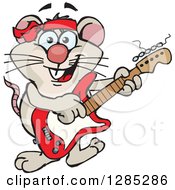 Clipart Of A Cartoon Happy Mouse Playing An Electric Guitar Royalty Free Vector Illustration