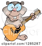 Clipart Of A Cartoon Happy Mole Playing An Acoustic Guitar Royalty Free Vector Illustration