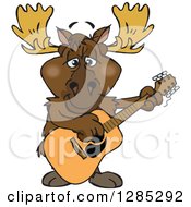 Poster, Art Print Of Cartoon Happy Moose Playing An Acoustic Guitar