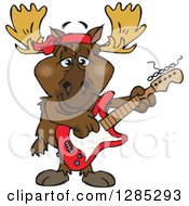 Poster, Art Print Of Cartoon Happy Moose Playing An Electric Guitar