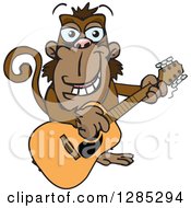 Poster, Art Print Of Cartoon Happy Monkey Playing An Acoustic Guitar