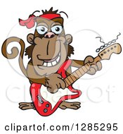 Poster, Art Print Of Cartoon Happy Monkey Playing An Electric Guitar