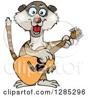 Cartoon Happy Meerkat Playing An Acoustic Guitar