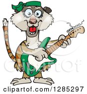 Cartoon Happy Meerkat Playing An Electric Guitar