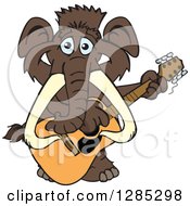 Poster, Art Print Of Cartoon Happy Mammoth Playing An Acoustic Guitar