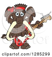 Clipart Of A Cartoon Happy Mammoth Playing An Electric Guitar Royalty Free Vector Illustration by Dennis Holmes Designs