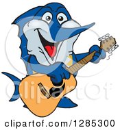 Poster, Art Print Of Cartoon Happy Marlin Fish Playing An Acoustic Guitar
