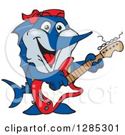 Poster, Art Print Of Cartoon Happy Marlin Fish Playing An Electric Guitar