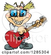 Clipart Of A Cartoon Happy Mad Scientist Playing An Acoustic Guitar Royalty Free Vector Illustration