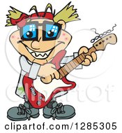 Clipart Of A Cartoon Happy Mad Scientist Playing An Electric Guitar Royalty Free Vector Illustration by Dennis Holmes Designs
