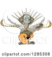 Poster, Art Print Of Cartoon Happy Lyrebird Playing An Acoustic Guitar
