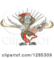 Cartoon Happy Lyrebird Playing An Electric Guitar