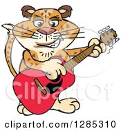 Poster, Art Print Of Cartoon Happy Leopard Playing An Acoustic Guitar
