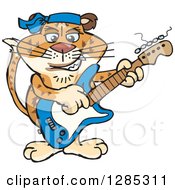 Poster, Art Print Of Cartoon Happy Leopard Playing An Electric Guitar