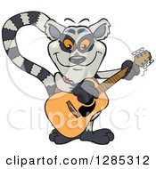 Clipart Of A Cartoon Happy Lemur Playing An Acoustic Guitar Royalty Free Vector Illustration by Dennis Holmes Designs