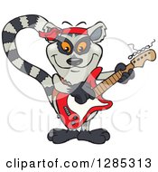 Clipart Of A Cartoon Happy Lemur Playing An Electric Guitar Royalty Free Vector Illustration by Dennis Holmes Designs