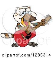 Poster, Art Print Of Cartoon Happy Kookaburra Playing An Acoustic Guitar
