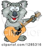 Clipart Of A Cartoon Happy Koala Playing An Acoustic Guitar Royalty Free Vector Illustration