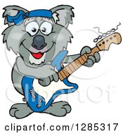 Clipart Of A Cartoon Happy Koala Playing An Electric Guitar Royalty Free Vector Illustration