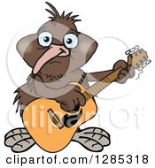 Cartoon Happy Kiwi Bird Playing An Acoustic Guitar