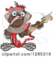 Clipart Of A Cartoon Happy Kiwi Bird Playing An Electric Guitar Royalty Free Vector Illustration
