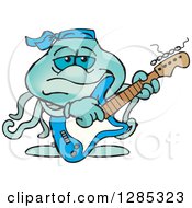 Clipart Of A Cartoon Happy Jellyfish Playing An Electric Guitar Royalty Free Vector Illustration by Dennis Holmes Designs