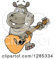 Poster, Art Print Of Cartoon Happy Hippo Playing An Acoustic Guitar