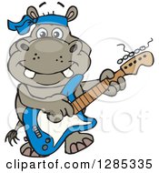 Poster, Art Print Of Cartoon Happy Hippo Playing An Electric Guitar